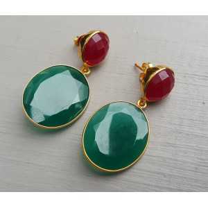 Vergoldete Ohrringe-set mit Ruby und grüner Onyx
