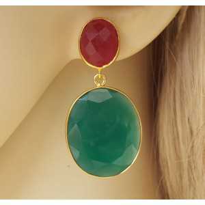 Gold plated earrings set with Ruby and green Onyx