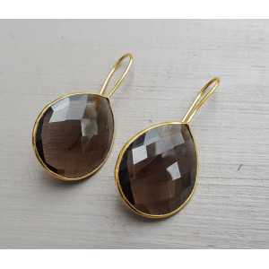 Gold plated earrings set with Smokey Topaz