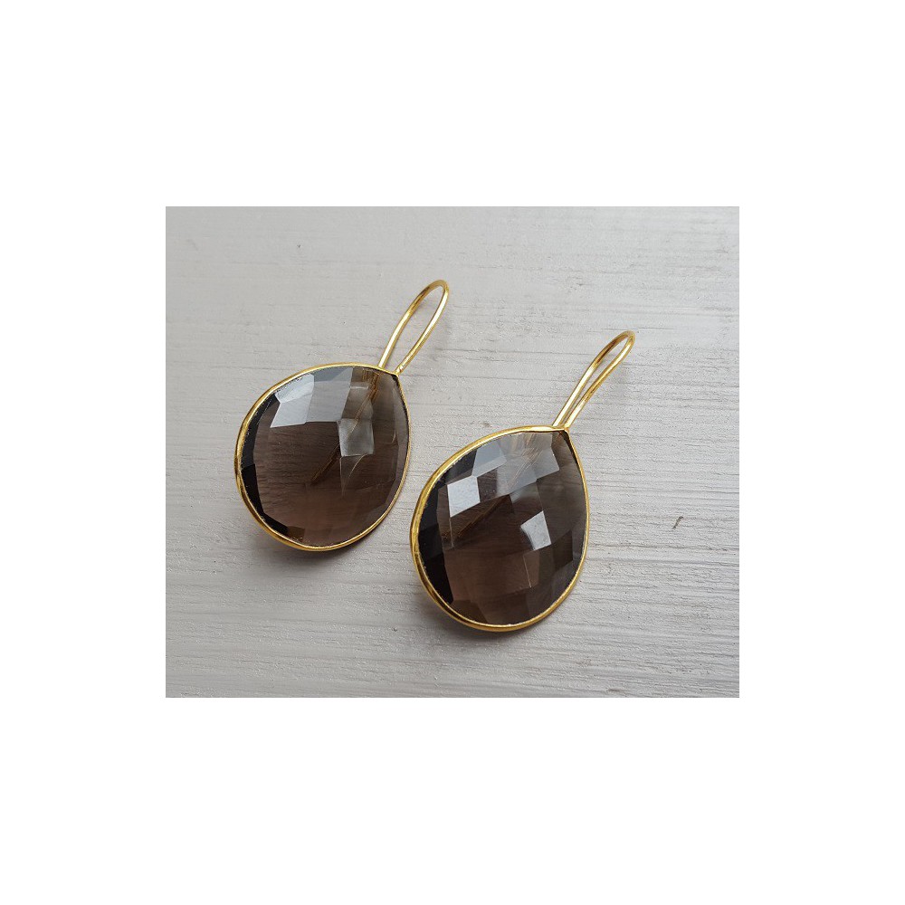 Gold plated earrings set with Smokey Topaz