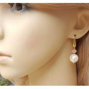 Vergoldete Ohrringe mit Kugel von Mutter-von-Perle und Rosenquarz-bolt