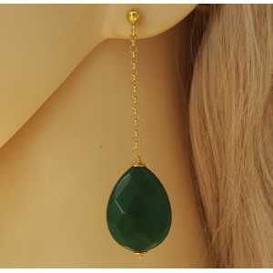 Gold plated earrings with Emerald green Jade briolet