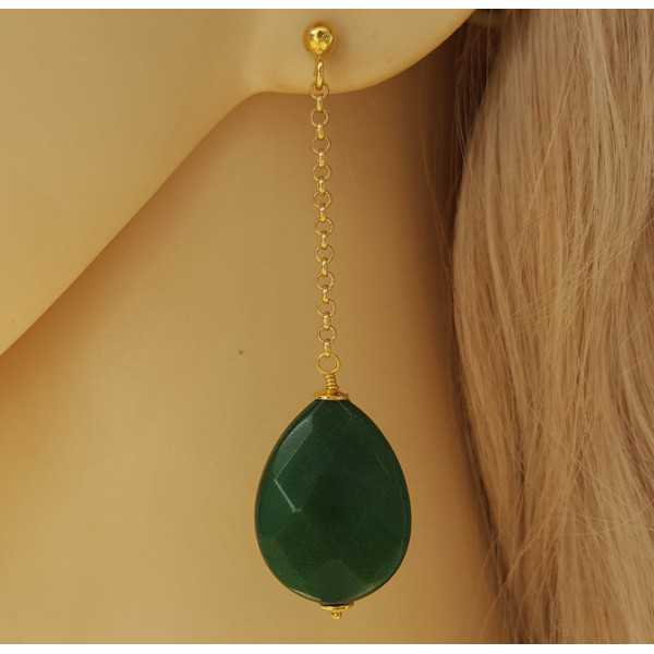 Vergoldete Ohrringe mit Smaragd grüner Jade briolet