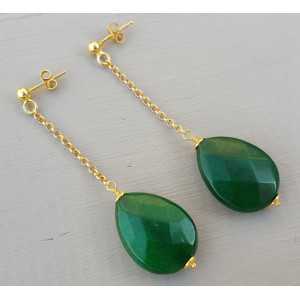 Gold plated earrings with Emerald green Jade briolet