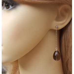 Silver long earrings with Smokey Topaz briolet