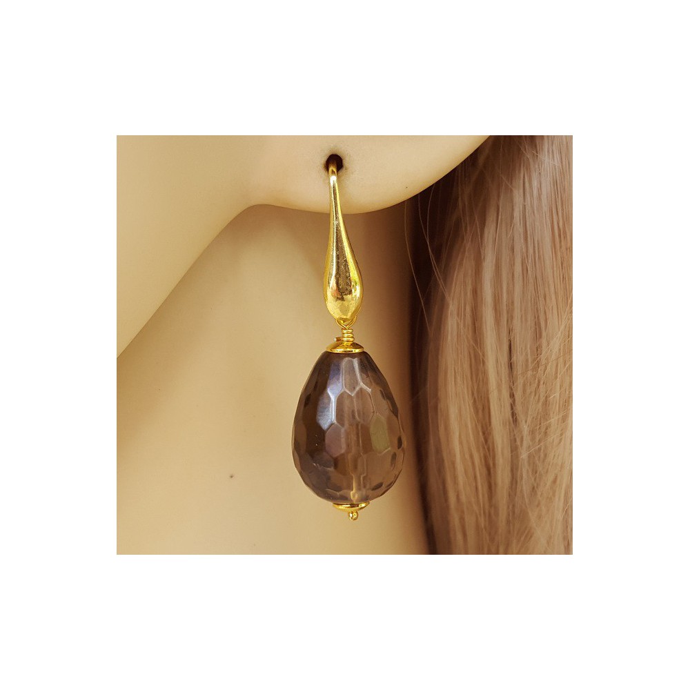 Gold plated earrings with Smokey Topaz