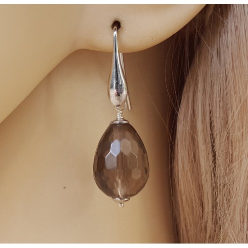 Zilveren oorbellen met Smokey Topaas