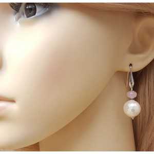 Silber-Ohrringe mit Kugel von Mutter-von-Perle und Rosenquarz-bolt