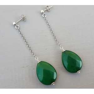 Silber Ohrringe mit Smaragd grüner Jade briolet