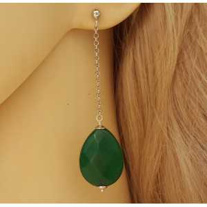 Silver earrings with Emerald green Jade briolet