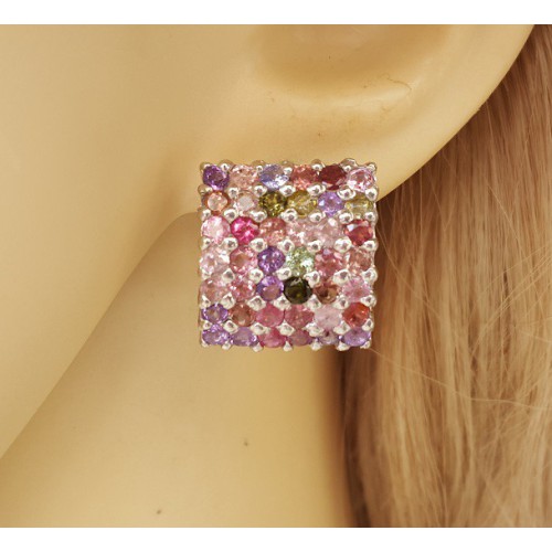 Zilveren oorbellen Toermalijn, Amethist, Tanzaniet en Tsavoriet