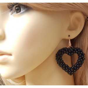Earrings with heart of black Agate stones