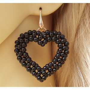 Earrings with heart of black Agate stones