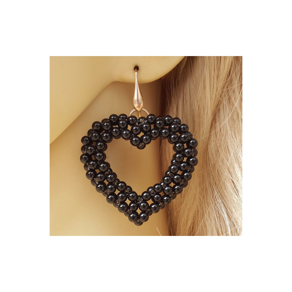 Earrings with heart of black Agate stones