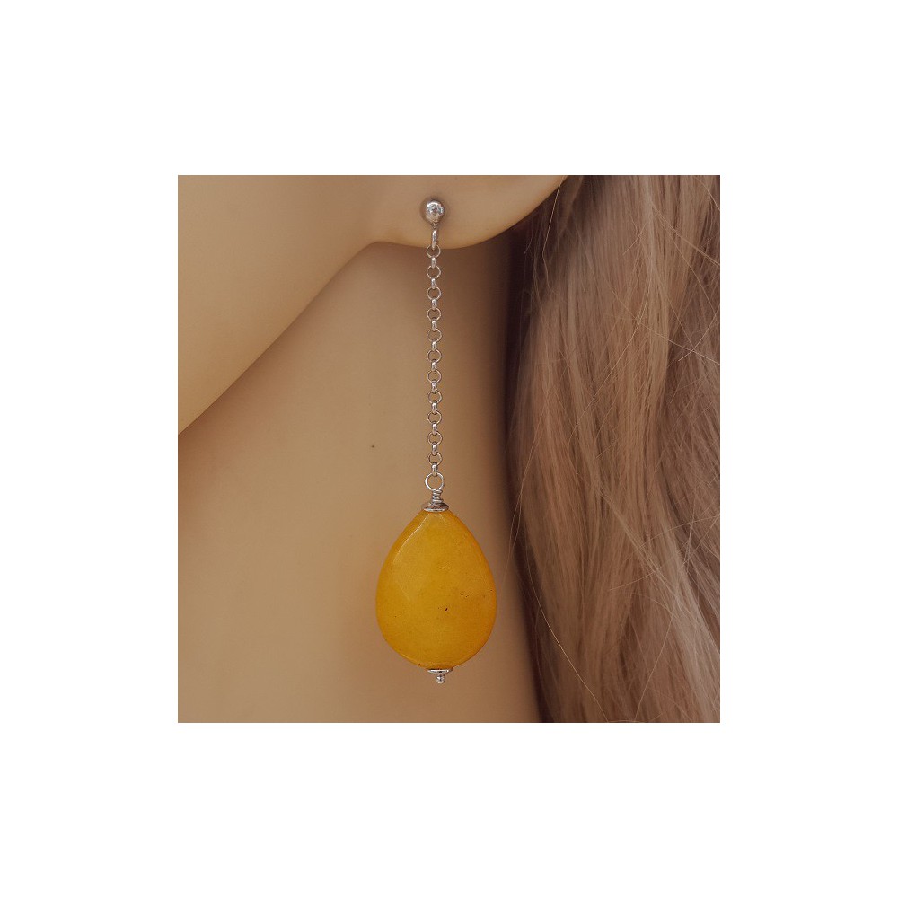 Silver long earrings with yellow Jade briolet