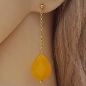 Gold plated long earrings with yellow Jade briolet