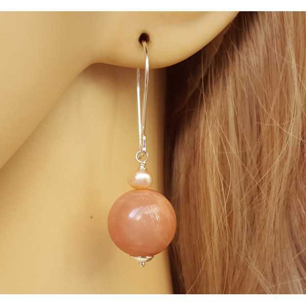 Silver earrings with Sunstone and freshwater Pearl