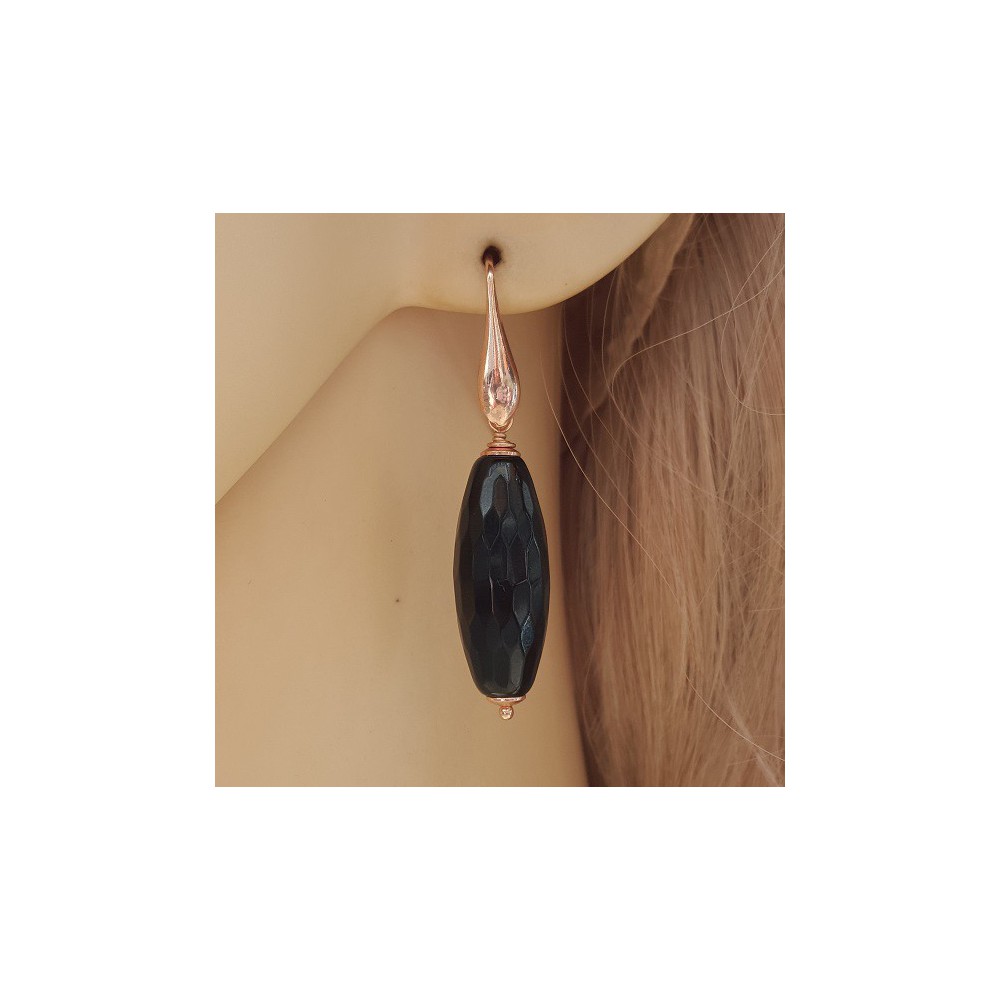 Rosé plated earrings with black Onyx