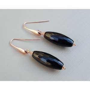 Rosé plated earrings with black Onyx