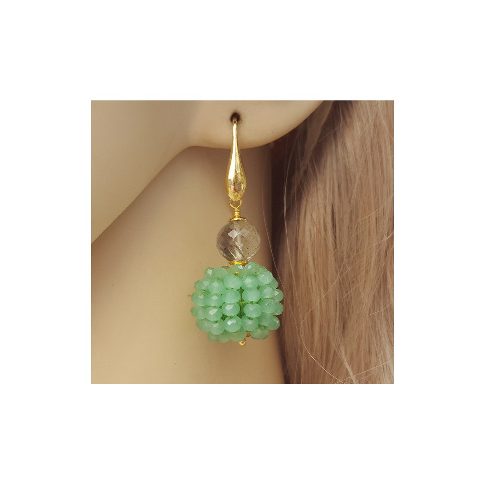 Gold plated earrings green Amethyst and sphere of green crystal