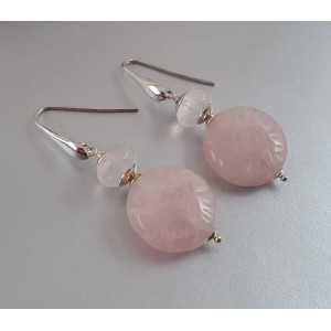 Earrings with faceted rose quartz and round rose quartz
