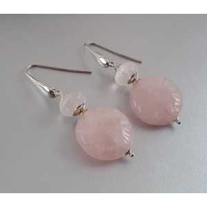 Silver earrings with faceted rose quartz and round rose quartz