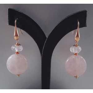 Rosé plated earrings with faceted rose quartz and round rose quartz