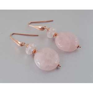 Rosé plated earrings with faceted rose quartz and round rose quartz