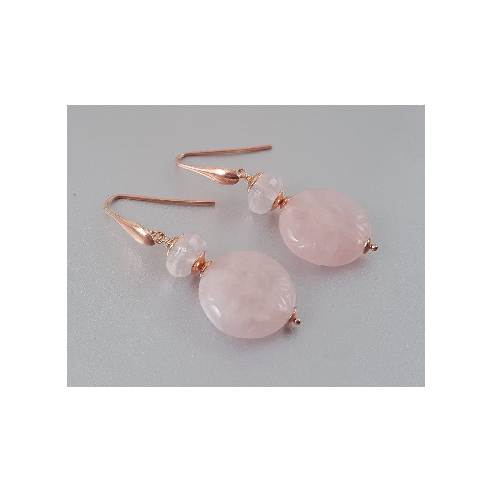 Rosé plated earrings with faceted rose quartz and round rose quartz