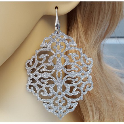 Zilveren glitter oorbellen 01