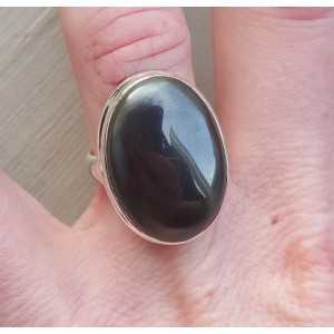 Zilveren ring gezet met brede ovale Hematiet 17.3 mm