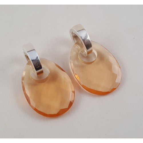 Zilveren creolen ovale hanger van Champagne Topaas 