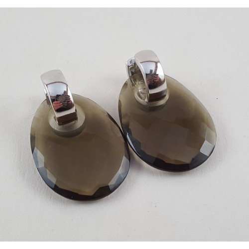 Zilveren creolen met ovale hanger van Smokey Topaas