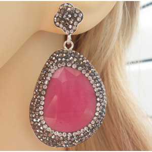 Zilveren oorbellen met roze Kattenoog en Swarovski kristallen