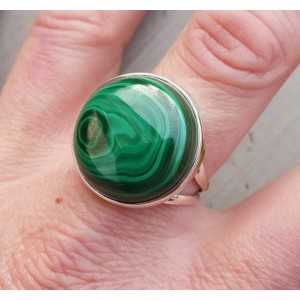 Zilveren ring gezet met ronde Malachiet 19.3 mm