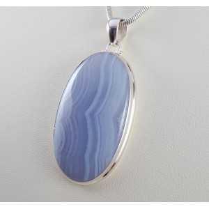 Zilveren hanger met grote ovale blauw Lace Agaat