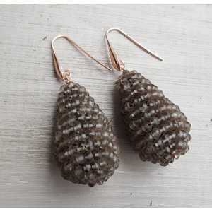Earrings with large drop of Smokey Topazes