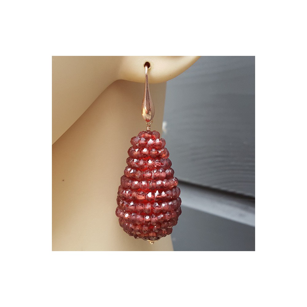 Earrings with large drop of faceted Garnets 