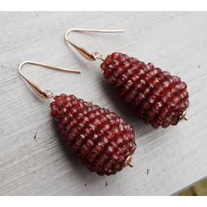 Earrings with large drop of faceted Garnets 