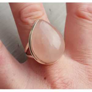 Zilveren ring met brede druppelvormige cabochon Rozenkwarts 19 mm