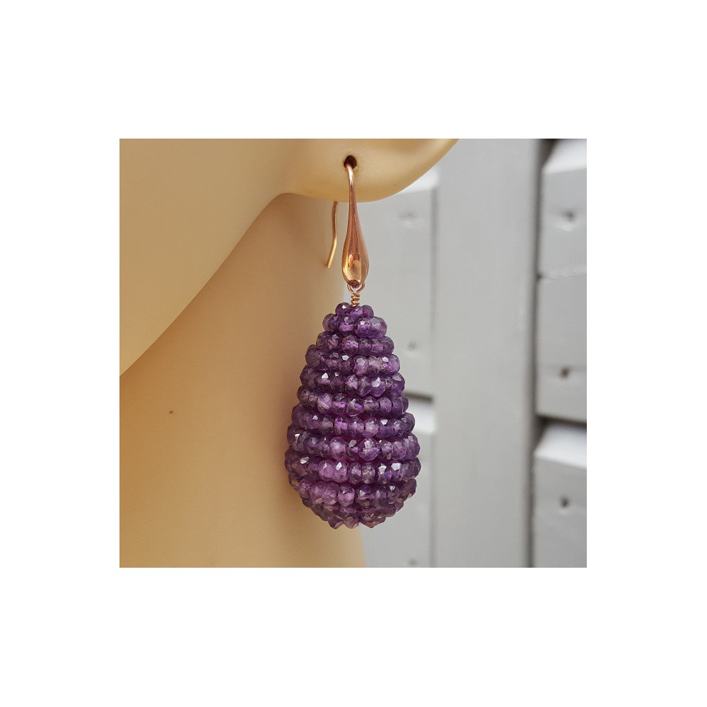 Earrings with large drop of facet Amethisten