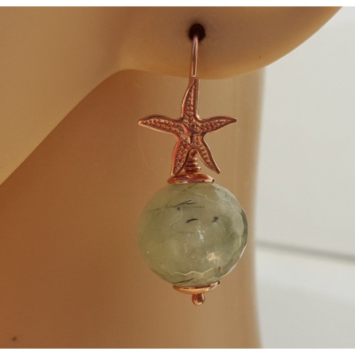 Oorbellen met ronde facet geslepen Prehniet