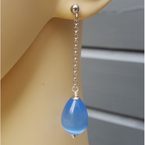 Oorbellen met blauwe Kattenoog