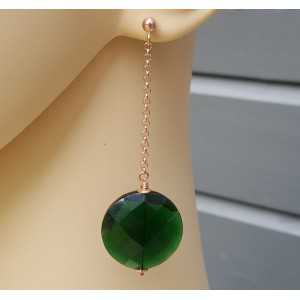 Oorbellen met ronde Emerald groene quartz