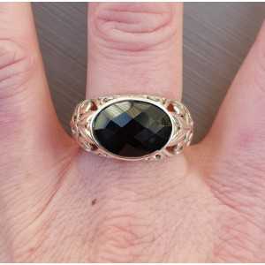 Zilveren ring gezet met dwarsliggende ovale Onyx 19 mm