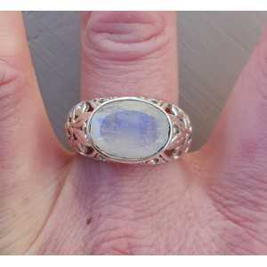 Silber ring mit traverse oval facet Mondstein 19 mm
