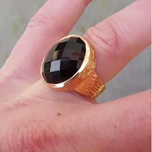 Rosé vergulde ring gezet met zwarte Onyx 17 mm