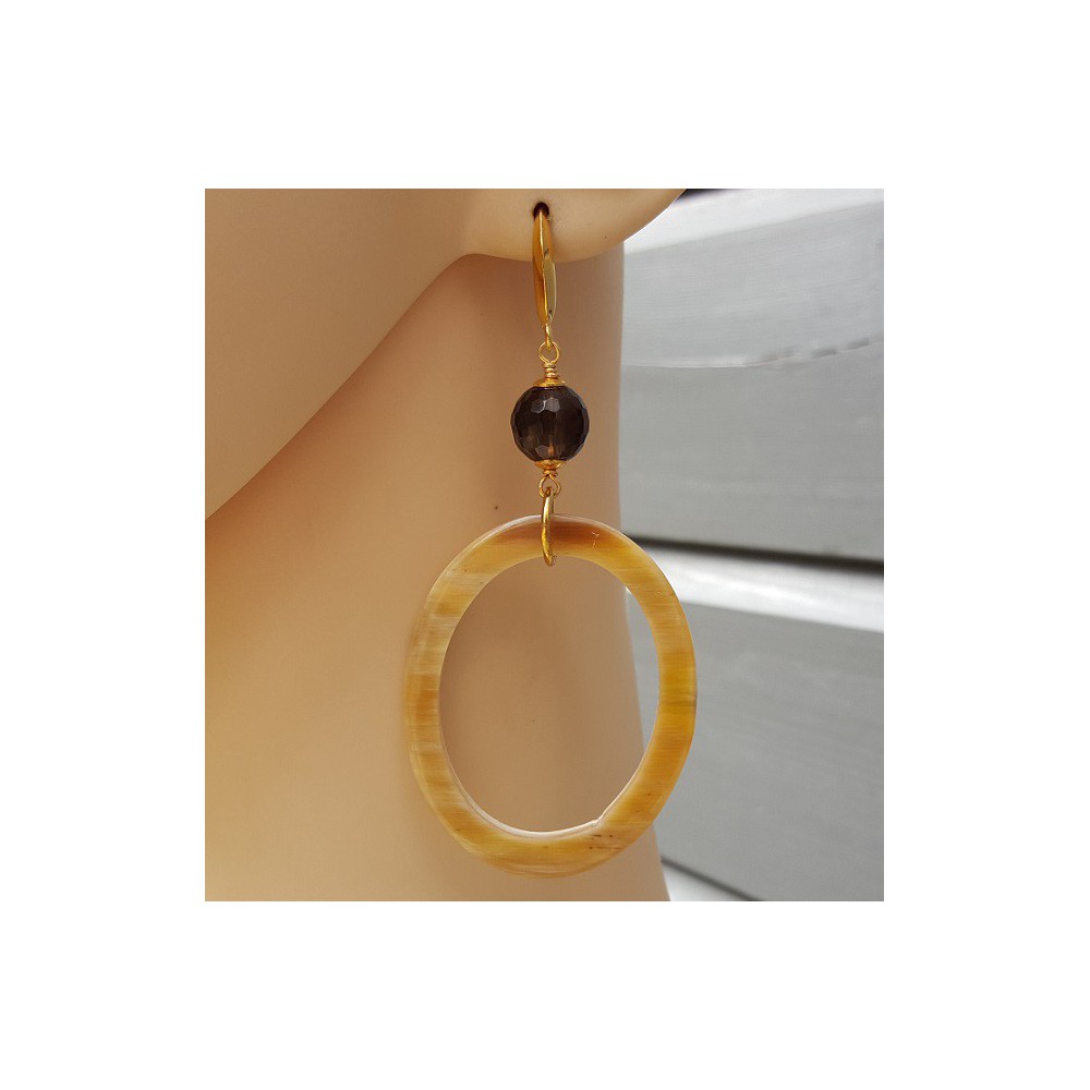 Earrings with Smokey Topaz and oval ring from buffalo horn