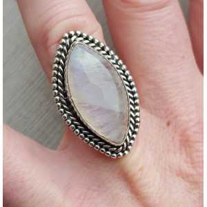 Silver ring set with marquise cabochon Moonstone 16.5 mm