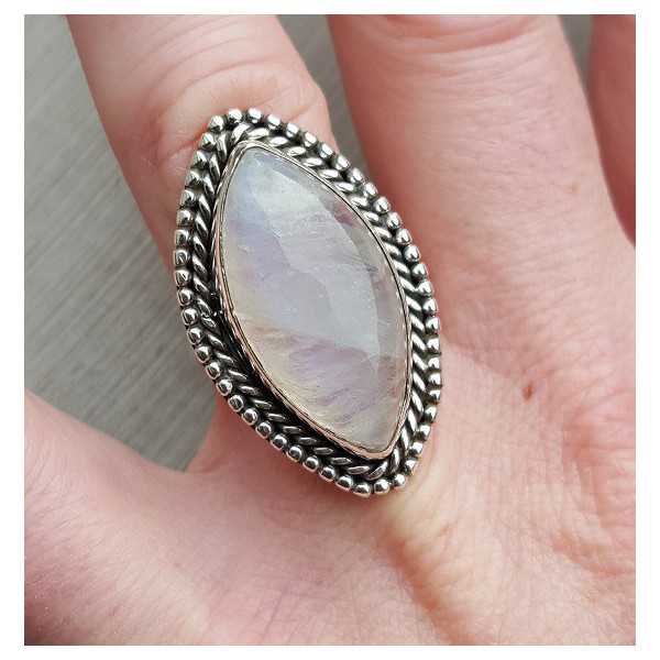 Silver ring set with marquise cabochon Moonstone 16.5 mm